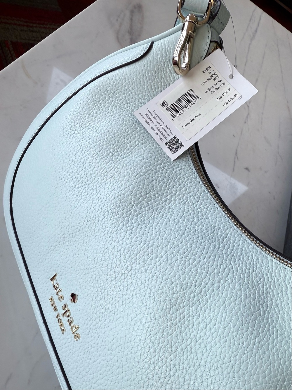 New Kate Spade Leila Pebbled Leather Shoulder/Crossbody Bag Crisp Sky - Picture 13 of 16
